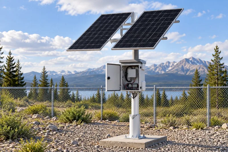 Maxsol CS400150 solar power system with two 200W panels and outdoor equipment enclosure